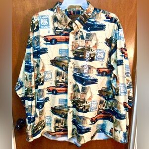 Magellan Sportswear Long Sleeve XXL Button Up Shirt Route 66 Classic Cars ~ NEW